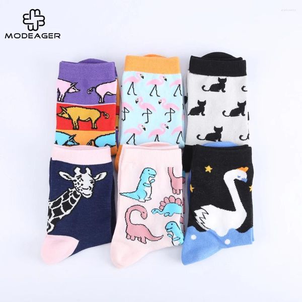 Calzini da donna Modeager Marca Giappone Harajuku Maiale Fenicottero Dinosauro Gatto Volpe Animali Kawaii Simpatico cartone animato Divertente EU35-40