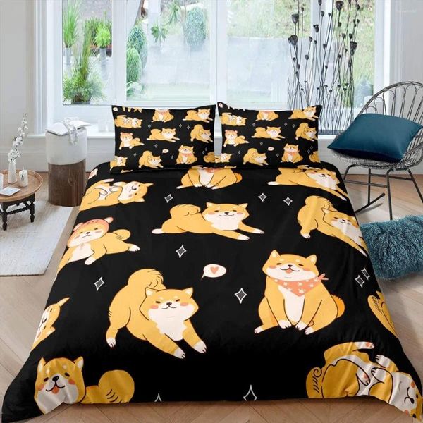 Conjuntos de cama Shiba Inu Duvet Cover Cute Set Dog Loves Microfiber Cartoon Animal Padrão Queen King Quilt