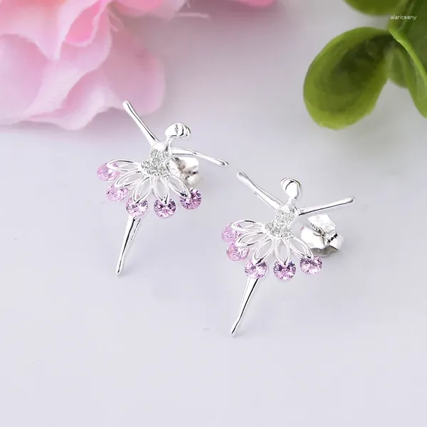 Orecchini con perno In Argento 925 Fiore Fata Angelo Ballerina Ballerina Rosa Zircone Per Le Donne Bambini Pendientes Moda 2024