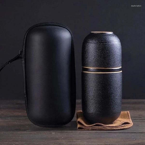 Tazze Teiera in ceramica portatile Tazze da tè Gaiwan Tazza concentrica per ufficio da viaggio fatta a mano Set da tè cinese Borsa per bottiglia d'acqua