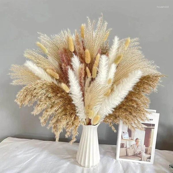 Fiori decorativi Pampa essiccata naturale Phragmites Coda di coniglio Bouquet di erba per Boho Nordic Home Decor Spighe di grano Decorazione di nozze