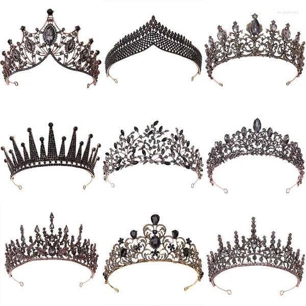 Fermagli per capelli Barocco Vintage Nero Cristallo Strass Corone Sposa Regina Principessa Accessori da sposa Elegante Tiara Diadema Gioielli da donna