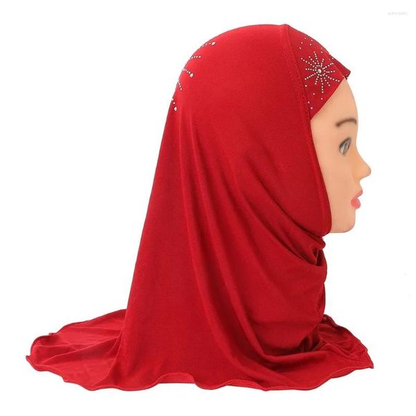 Abbigliamento etnico Cappello per bambini da 2 a 6 anni Fascia per capelli in cristallo con diamanti per sole Sciarpe carine Spot Hijab per bambina musulmana