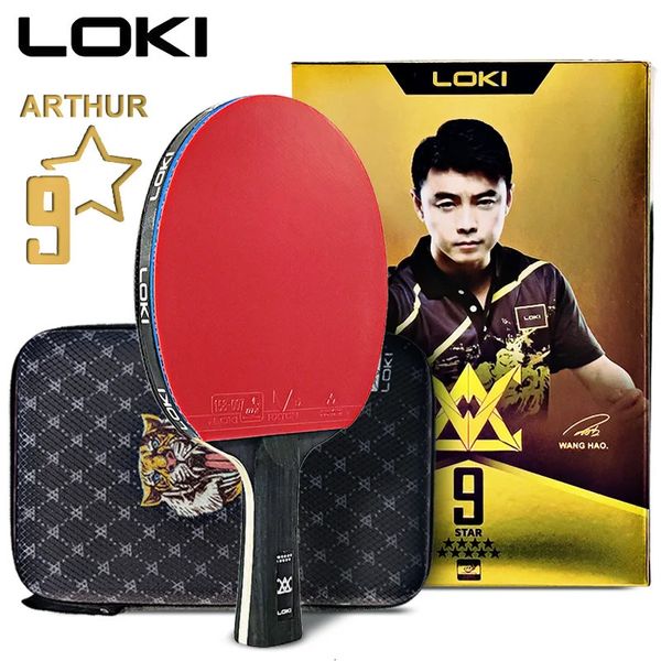 Loki arthur 9 estrelas raquete de tênis de mesa ofensiva de carbono leve raquete de ping pong paddle bat com borracha pegajosa ittf aprovado 240123