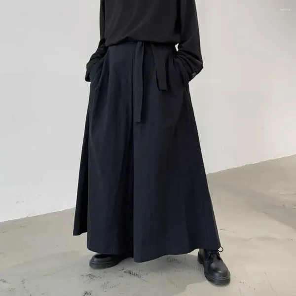 Pantaloni da uomo da uomo oversize tinta unita elastico in vita gamba larga punk pantaloni caldi con lacci stile giapponese streetwear per cosplay