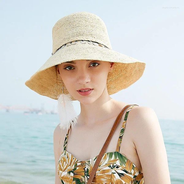 Geniş Memlu Şapkalar Hasır Şapka Kadın Rafya Yaz Güneş Koruma Visor Plajı Kadın Güneş Koruyucu Kaçak Katlanabilir Kapak Ayarlanabilir Serin Kapaklar H6639