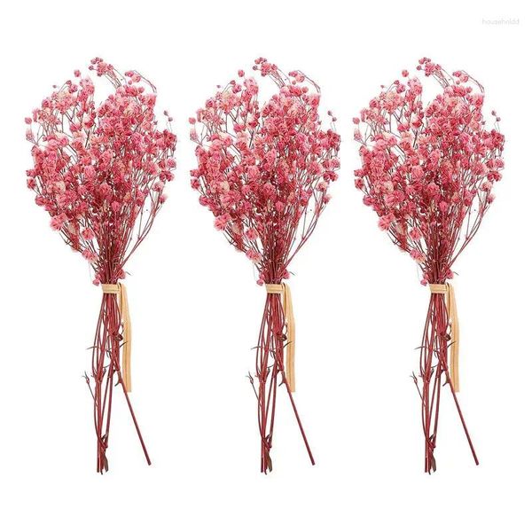 Flores decorativas 3 cachos respiração gypsophila buquês artificiais buquê seco real para decoração de casamento