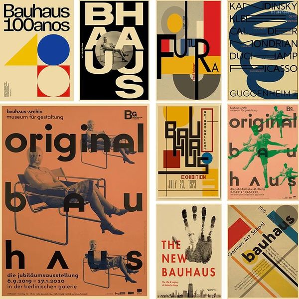 Dipinti Arte Bauhaus Estetica Vintage Carta Kraft opaca Poster antico Adesivo da parete Decorazione domestica Bar Pittura