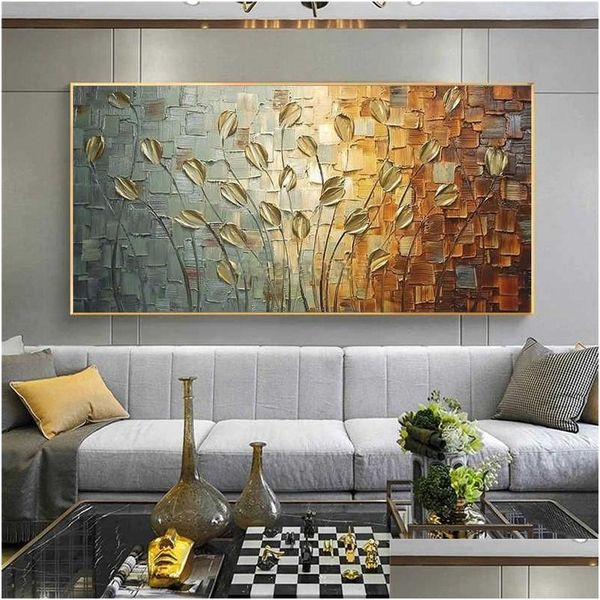 Wandaufkleber Nordic Art Abstrakte Blätter Blumen Ölgemälde auf Leinwand Wand Poster Drucke Bilder für Wohnzimmer Home Cuadros Drop Dhti1