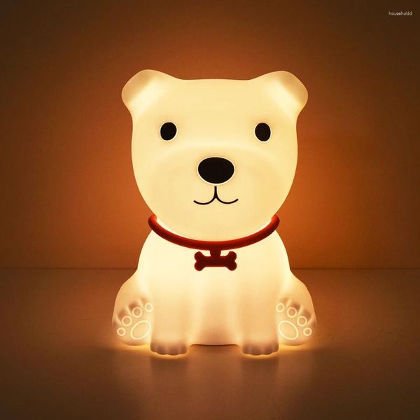 Luzes da noite Criativo Cão Colorido LED Luz Sensor de Toque Silicone USB Recarregável Lâmpada de Quarto para Crianças Criança Bebê Presente de Feriado