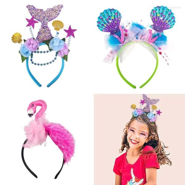 Decoração de festa 1 peça pequena sereia flamingo chá de bebê aniversário menina tiara coroa headwear acessórios de argola de cabelo
