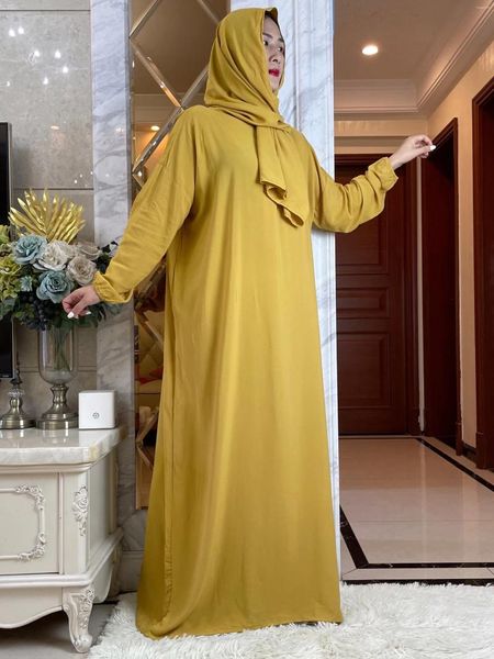 Abbigliamento etnico Ramadan Eid Preghiera musulmana Abaya in cotone per le donne Dubai Turchia Medio Oriente Femme Robe floreale allentato abito africano turbante