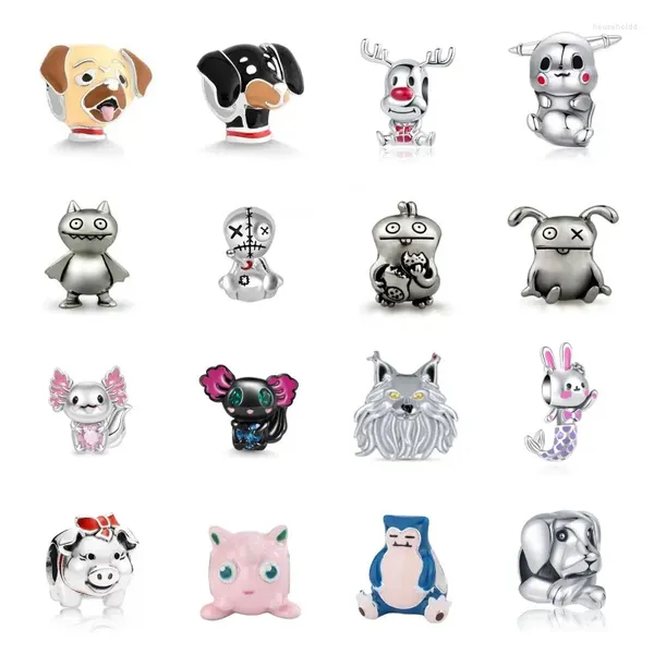 Pedras preciosas soltas diy animal coelho cão porco grânulo caber encantos europeus originais prata 925 pulseira para mulheres moda jóias rosa