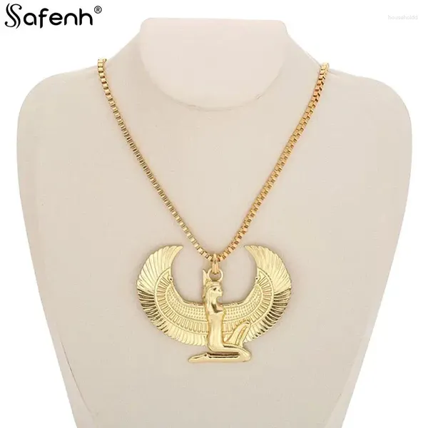 Anhänger Halsketten EST Mode Metall Gold Farbe Ägyptischer Horus Vogel Falke Halten Ankh Halskette Bib Kette Halsband Tier Hiphop
