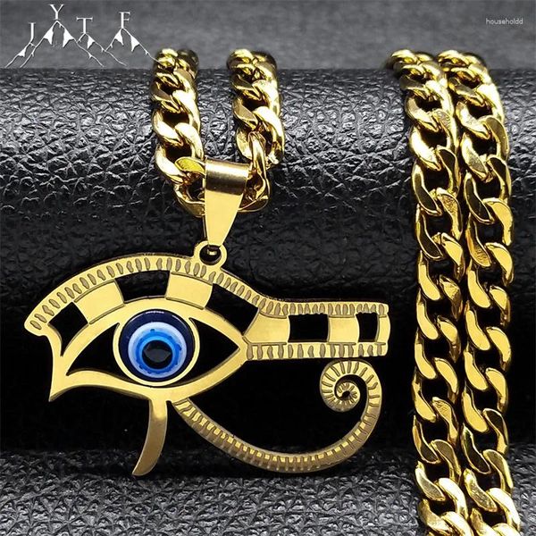 Colares pendentes Evil Turkish Mal Blue Eye of Horus Colar Mulheres Mulheres Mulheres Aço Anterior Hip Hop Egípcio Jóias de Moda de Moda 9716