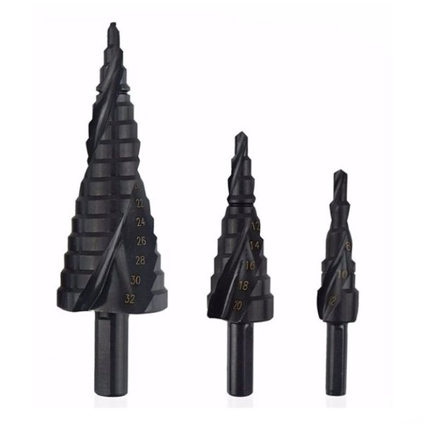 3 pezzi set 4-32mm Set di punte da trapano HSS Cobalto Step Punta da trapano Azoto Acciaio ad alta velocità Spirale Triangolo Gambo Foro Cutter227d