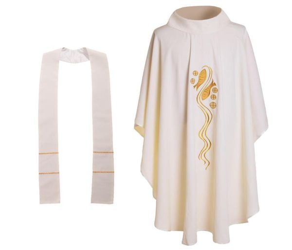 Trajes de Religião Sagrada Igreja Católica Sacerdote Peixe Branco Casula Bordada sem Colarinho Vestimentas de Massa 3 Styles4453902