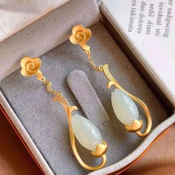 Brincos pendurados originais s925 prata esterlina natural hetian jade orquídea antigo estilo chinês feminino clássico super fada retrô feminino