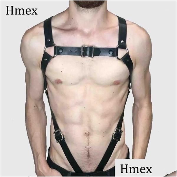 Cintos punk couro sutiã arnês homens y erótico cinto corpo bondage harajuku gótico suspensórios masculino lingerie shoder cintas1 gota entrega f dhrqz