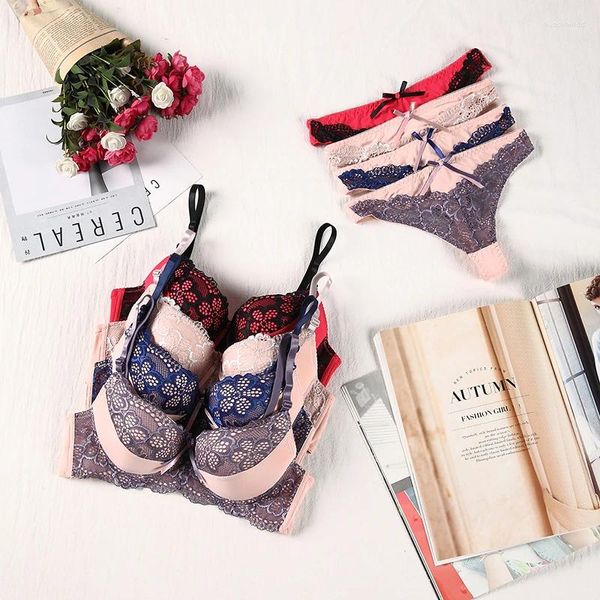 Set di reggiseni Julexy Reggiseno e perizoma in pizzo sexy da donna Set push up ABC Cup Intimo Reggiseno Lingerie regolabile