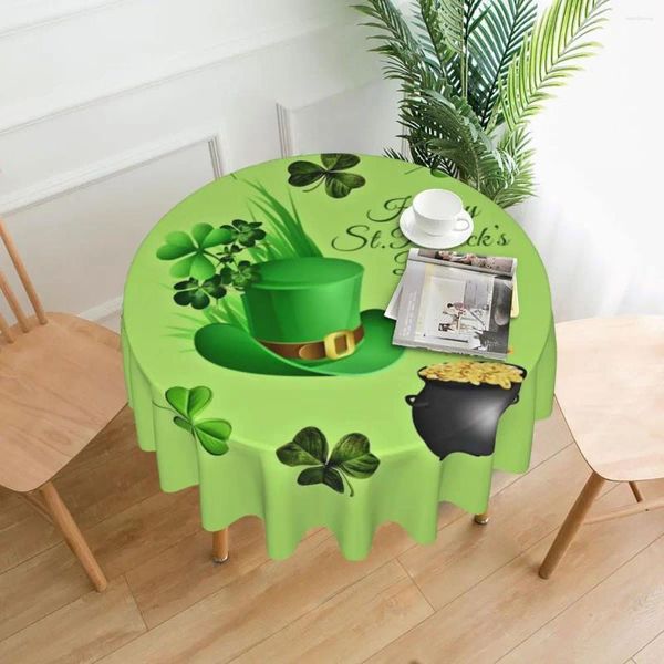 Toalha de mesa redonda do dia de São Patrício, capa gráfica verde da Irlanda para banquete, festa de Natal, moda à prova d'água