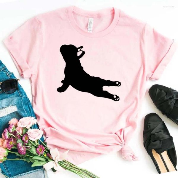 T-shirt da donna Bulldog francese Posa Yoga Stampa Maglietta da donna in cotone Pantaloni a vita bassa T-shirt divertente Regalo Lady Yong Ragazza Top Tee Drop Ship ZY-437