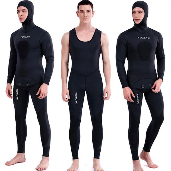Roupa de banho feminina 2024 neoprene mergulho wetsuit 3/5 mm inverno quente homens capuz surf zíper frontal mergulho caça submarina terno com capuz