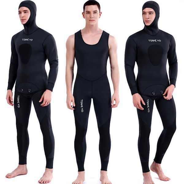 Costumi da bagno da donna 2024 Muta da sub in neoprene 3/5 mm Inverno caldo da uomo Cappuccio Surf Cerniera frontale Snorkeling Pesca subacquea Tuta con cappuccio