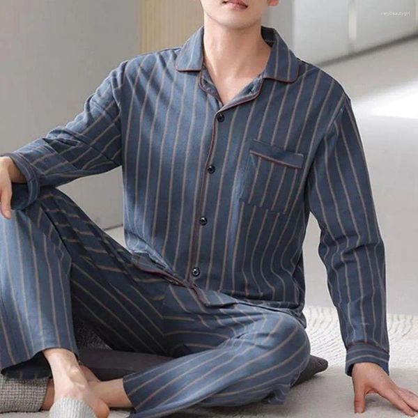 Aktive Sets Baumwolle Nachtwäsche Für Paare Koreanische Strickjacke Männer Pijamas Frauen Pyjamas Set Lange Schlaf Tops Hose Nachtwäsche Pareja Hombre