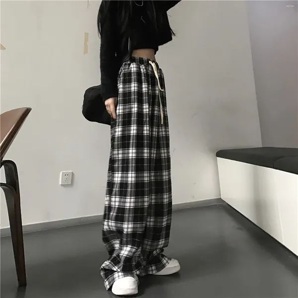 Calças femininas y2k xadrez para mulheres cintura alta gótico grunge baggy alt roupas alternativas roupas fairycore streetwear