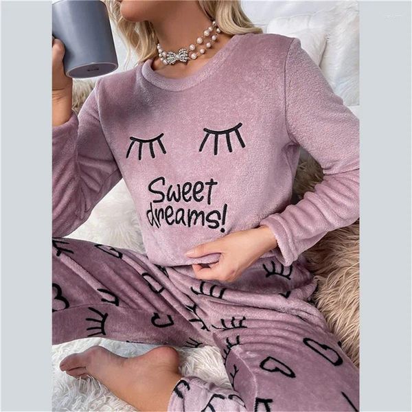 Mulheres sleepwear mulheres inverno plush pijama conjuntos 2 peças feminino casual quente casa terno veludo loungewear térmico