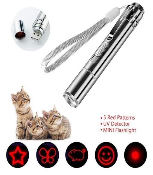 Penna LED a luce laser USB Mini laser ricaricabile in acciaio inossidabile MultiPattern 3 in 1 Giocattoli per addestramento animali Ricarica USB9588057