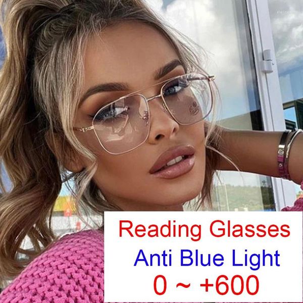 Sonnenbrille Retro Doppelstege Metall Damenbrille Trending Blaulichtblockierende quadratische Lesebrille Presbyopic Events Plus 1,5 2