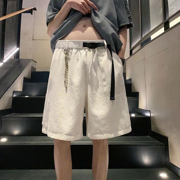 Shorts masculinos verão homens multi-bolsos carga japonês vintage moda joelho comprimento cordão algodão trabalho bermudas masculinas macacão