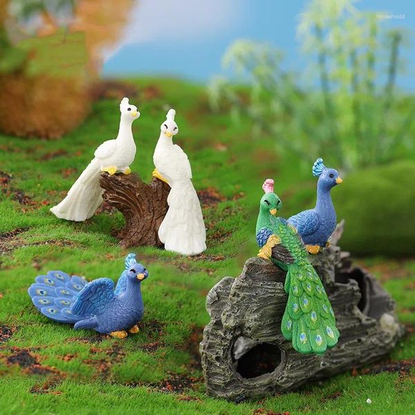 Estatuetas decorativas em miniatura azul verde branco dos desenhos animados pavão micro paisagem ornamentos para decoração de casa kawaii animal decoração do quarto