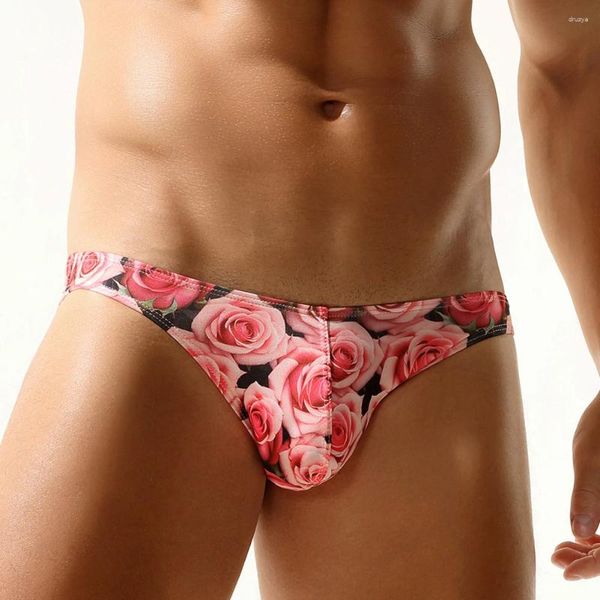 Mutande da uomo sexy slip stampati rosa U custodia rigonfia mutandine bikini intimo vita bassa lingerie sottile delicata sulla pelle