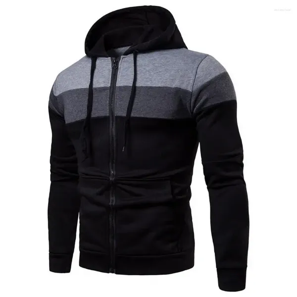 Herren Hoodies 1 Stück Männer Herbst Patchwork Hoodie Mantel Mit Kapuze Kordelzug Reißverschluss Knopfleiste Sweatshirt Jacke Langarm Taschen Warme Casual