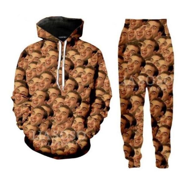 WholeNew Fashion MenWomens Berühmter Schauspieler Nicolas Cage Sweatshirt Jogger Lustiger 3D-Druck Unisex HoodiePants ZZ028351375