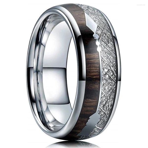 Кольца кластера 2024, модное мужское кольцо из нержавеющей стали с инкрустацией из дерева, метеоритной стрелы, вечерние кольца, обручальное кольцо для мужчин, ювелирное украшение