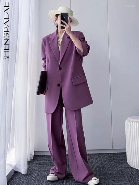 Pantaloni a due pezzi da donna SHENGPAIAE Abiti larghi vintage da donna Pantaloni da donna di High Street Blazer Suit Abiti da sera 2024 Set femminile primaverile