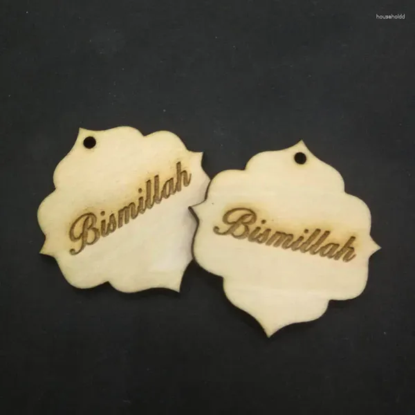 Bomboniera 50 pz Appendiabiti in legno inciso personalizzato Bismillah Besaha Tag Tavolo Decorazione di nozze Bomboniere Caramelle personalizzate
