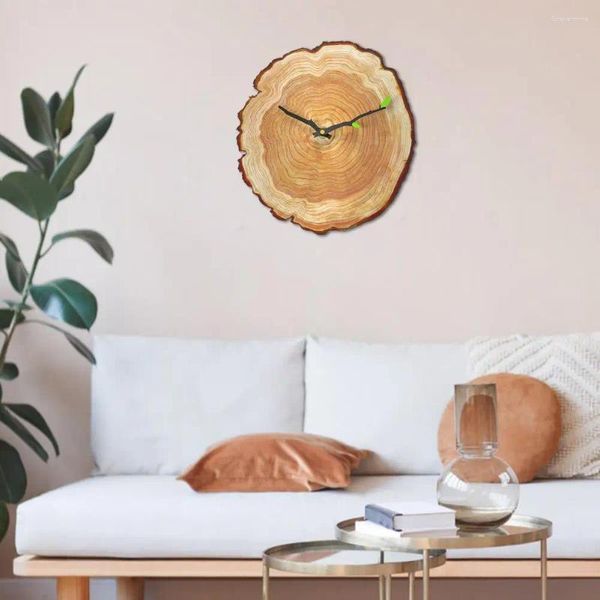 Relógios de parede sem moldura relógio árvore toco grão de madeira design exclusivo movimento silencioso de quartzo para casa