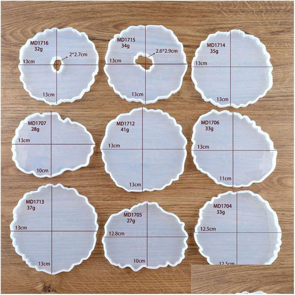 Ferramentas de artesanato Epoxy Resina Sile Moldes Irregar DIY Wave Coaster Mold para Fatias de Ágata Falso Copos Tapetes Coasters Home Drop Delivery Home Gard Dhgio