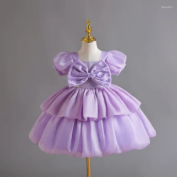 Mädchen Kleider 2024 Geburtstag Taufe Für Kinder Großen Bogen Royal Lila Kleid Kinder Elegante Ballkleid Mädchen Boutique Party Vestidos