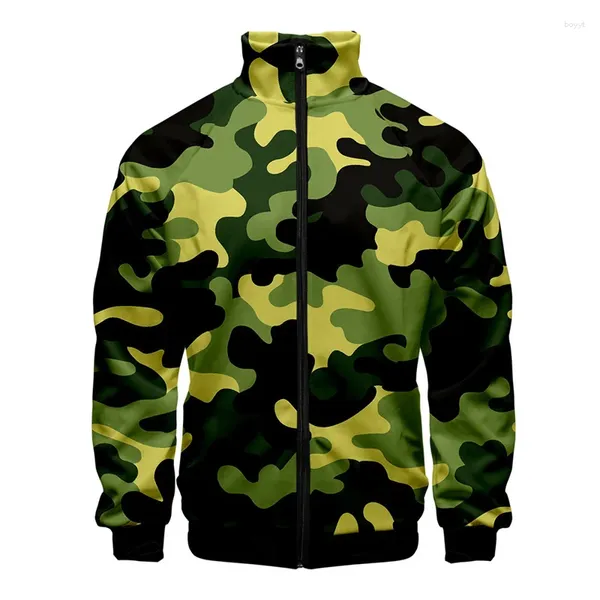 Jaquetas masculinas Multi Colorido Camuflagem 3D Impresso Jaqueta Homens Veteranos Do Exército Ao Ar Livre Casaco De Esportes Rua Oversized Zipper Tops Roupas