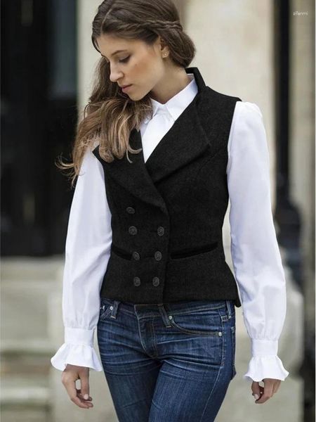 Gilet da uomo Gilet da donna Moda Vintage a spina di pesce doppio petto Slim Fit Giacca senza maniche adatta a professione Lavoro casual