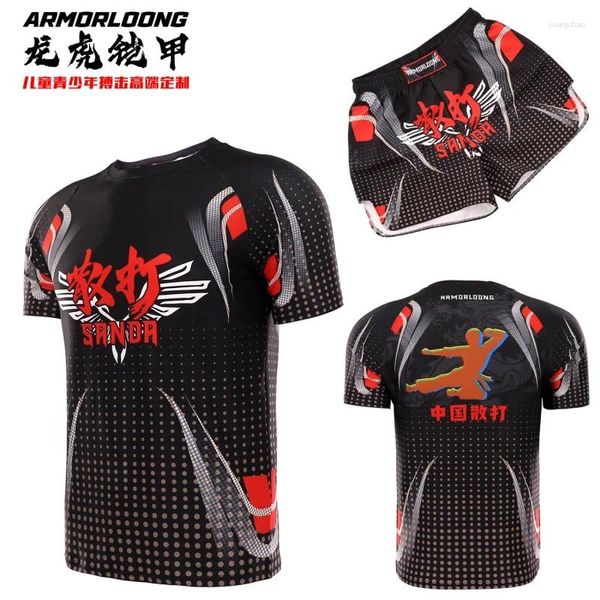 Tute da uomo MMA Muay Thai Abbigliamento da boxe Sport da combattimento Sanda Set da allenamento T-shirt ad asciugatura rapida Pantaloncini Arti marziali