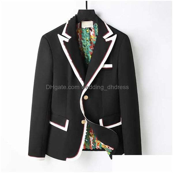 Abiti Blazer Abbigliamento occidentale Blazer da uomo Designer Autunno Cappotto outwear di lusso Slim Fit Griglia scozzese a righe Geometrywork Cappotti Dres Dhgvq