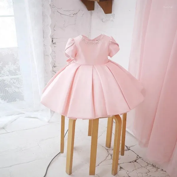 Mädchenkleider, formelles rosafarbenes Taufkleid für Babys, niedliche Prinzessin, Perlen, 1. Geburtstag, Partykleidung, Taufe, Ballkleid, Tutu-Kostüme