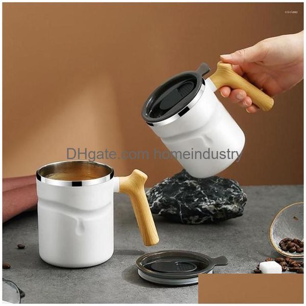 Bottiglie d'acqua 510 ml Tazza da caffè Grande capacità Anti-scottatura A tenuta stagna Manico in legno con conservazione del calore Er Acciaio inossidabile Home Dr Dheis